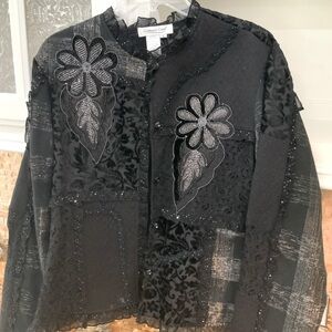 Coldwater Creek Black Lace Metallic and Sequin Jacket Large